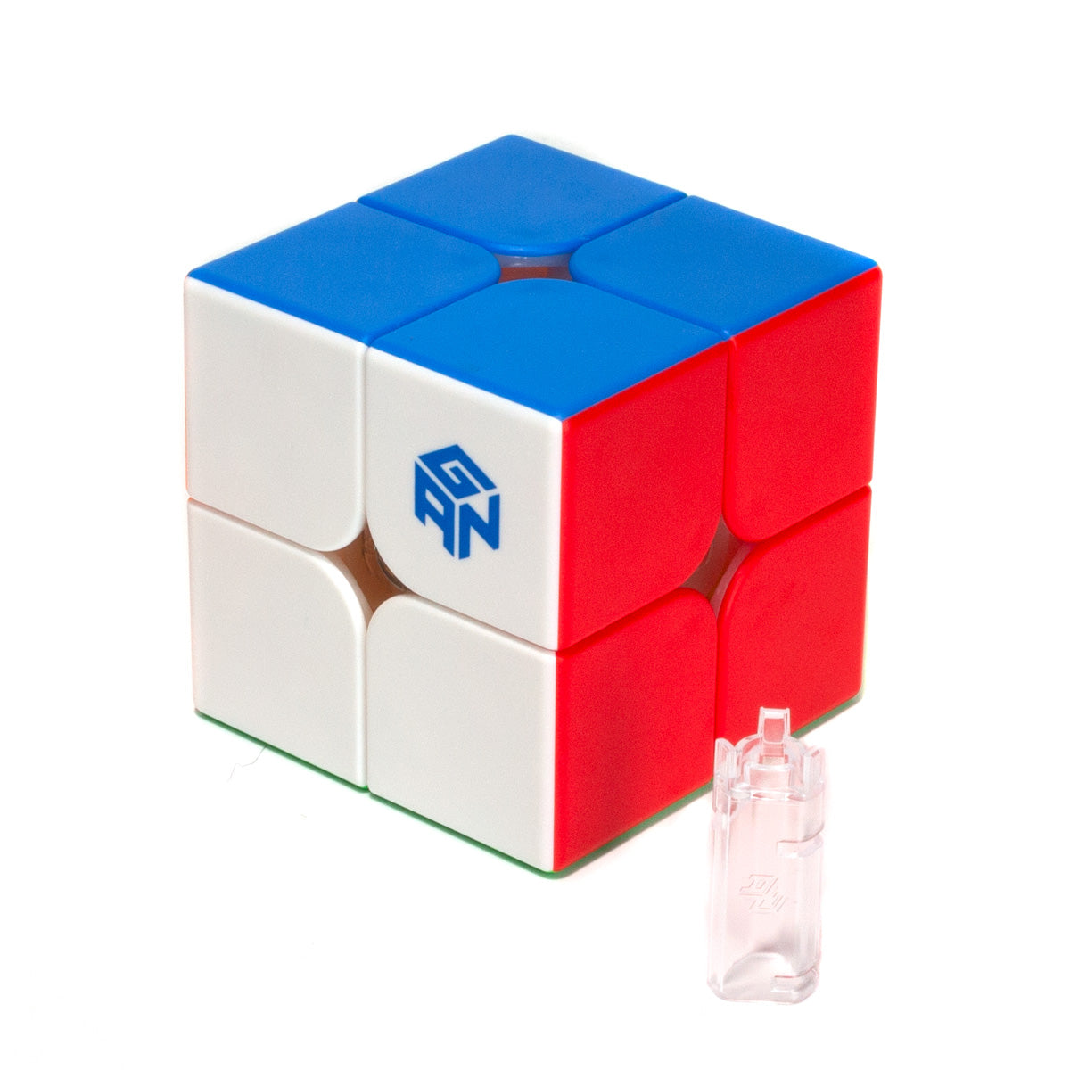 2X2 Speed Cube - GAN 251 V2 on a white background with its tentioning tool